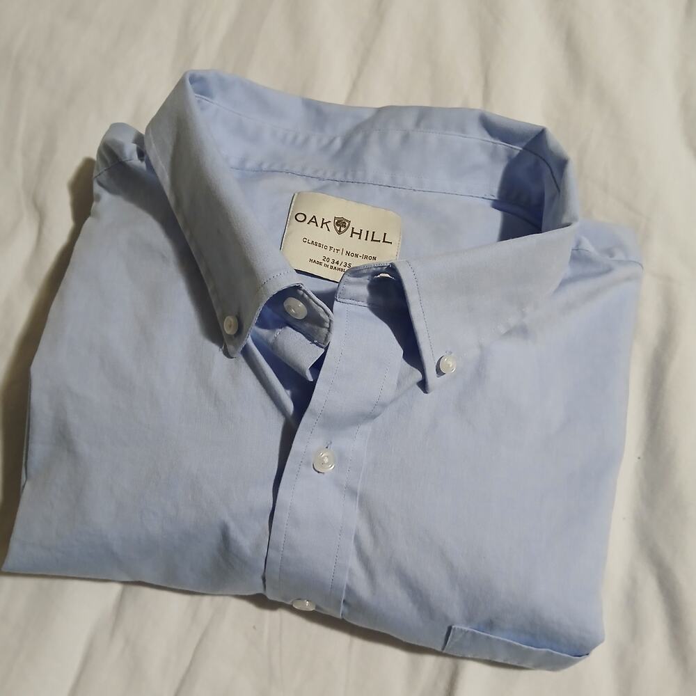 Oak Hill Men's classic fit/non-iron 100% cotton LS dress shirt sz 20 34/35 Blue